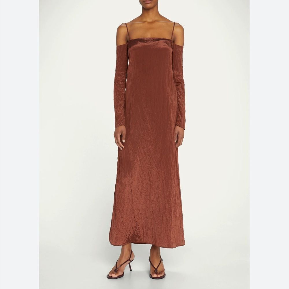 ROHE Linnie Tie-Back Cold-Shoulder Satin Dress